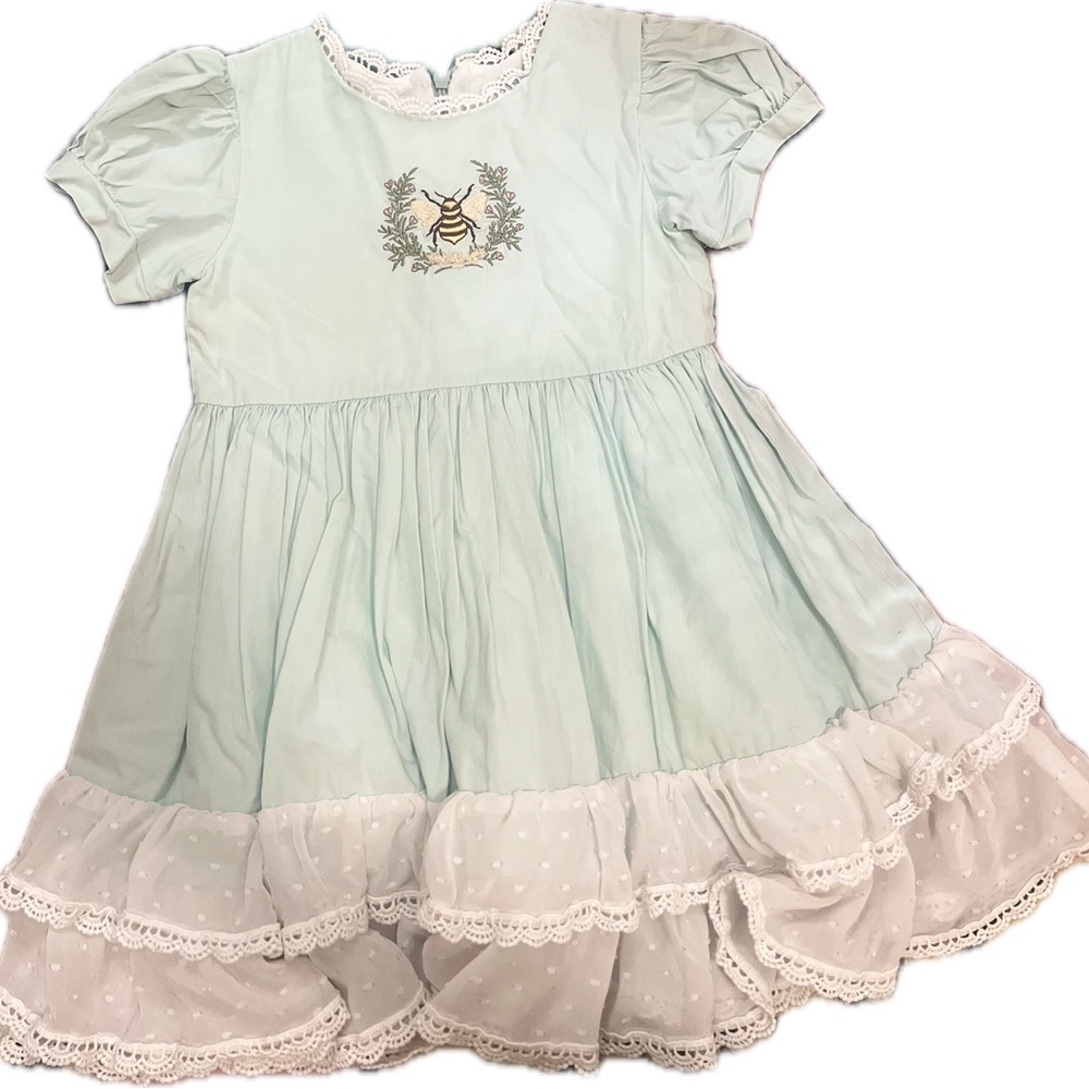 Green Ruffled Tiered Sundress with Puff Sleeves